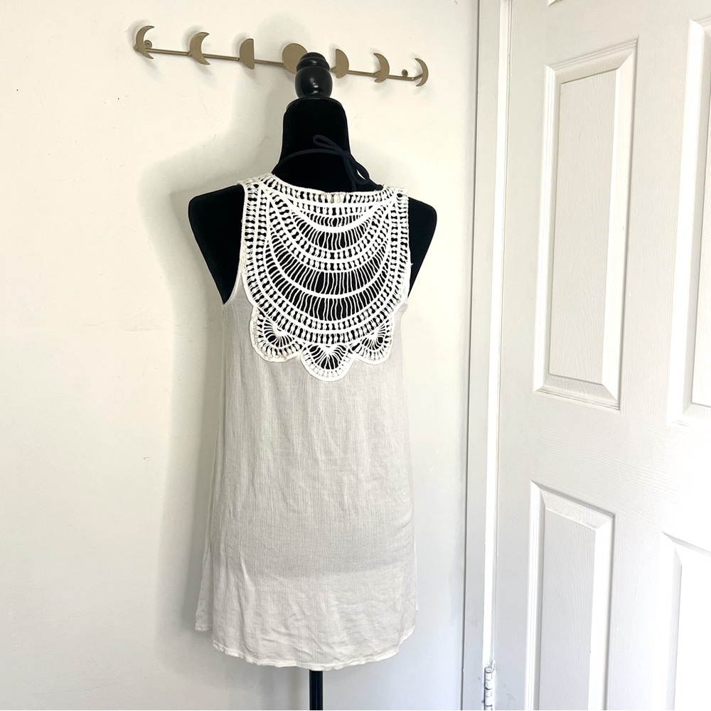 Roxy Crochet Lace Back Tank Top Off White Sleeveless Boho Beach XS